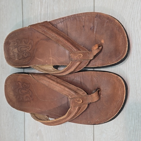 Olukai Men\'s Moko Brown Thong Leather Sandals Slide Shoes Sz 11 main image 7